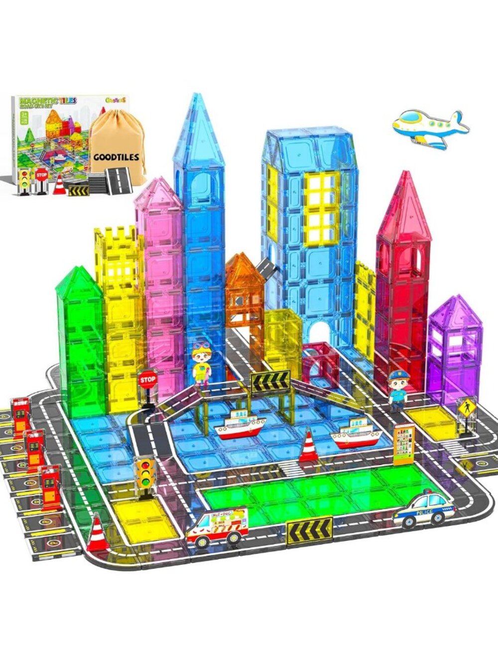 106Pcs Magnetic Building Tiles Set - Montessori Sensory Toys for Kids 3-8